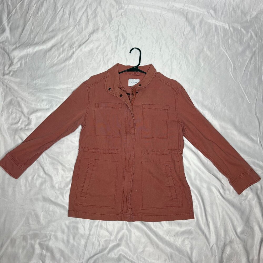 Small Cotton Women's Old Navy Utility Safari Jacket Dark Red Pink, Small Spots